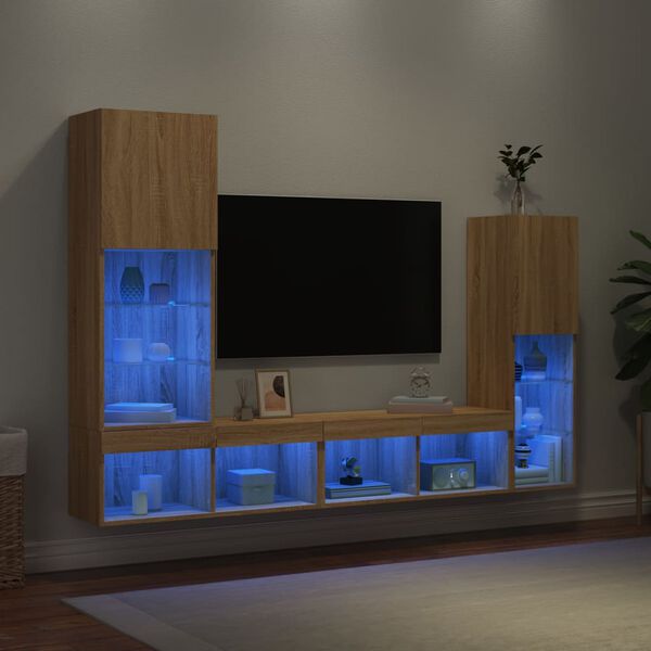 vidaXL Unit&eacute;s murales TV avec LED 4 pcs ch&ecirc;ne sonoma bois d'ing&eacute;nierie