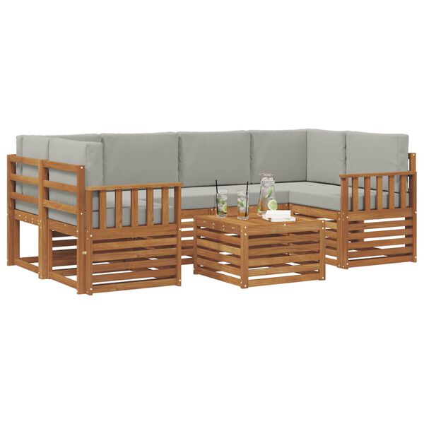 vidaXL Ensemble de canap&eacute;s d'ext&eacute;rieur 7 pcs Gris Naturel et Clair