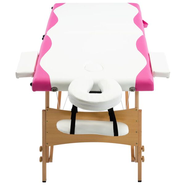 vidaXL Table de massage pliable 2 zones Bois Blanc et rose