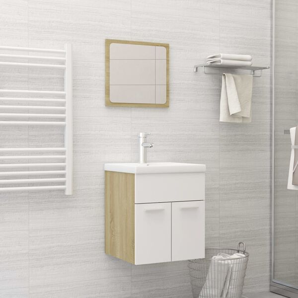vidaXL Ensemble de meubles de bain Blanc et ch&ecirc;ne sonoma Agglom&eacute;r&eacute;