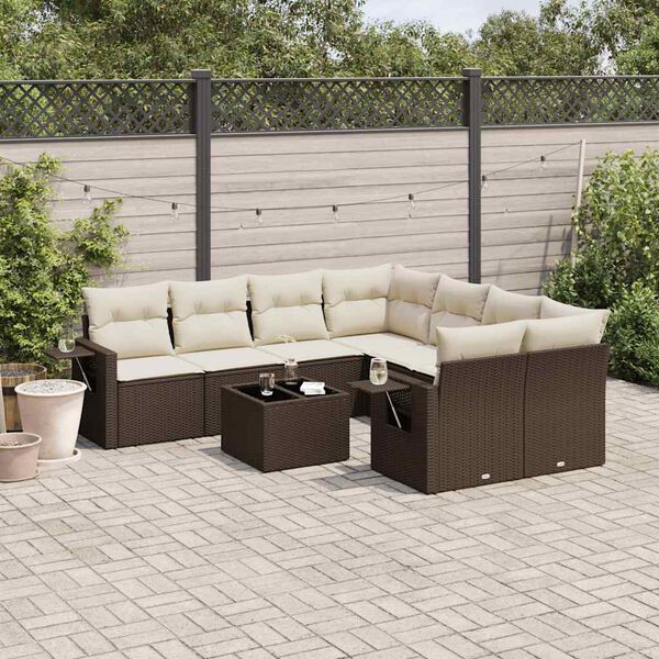vidaXL Salon de jardin avec coussins 9 pcs marron r&eacute;sine tress&eacute;e
