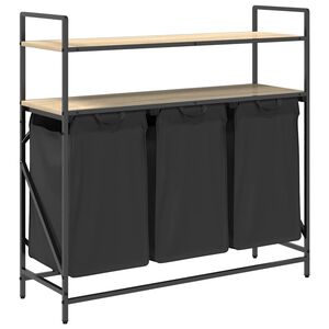 vidaXL Panier &agrave; linge &agrave; 3 compartiments avec &eacute;tag&egrave;res ch&ecirc;ne Sonoma