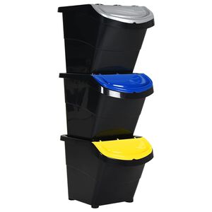 vidaXL Poubelles empilables avec couvercles 3 pcs noir PP 78 L