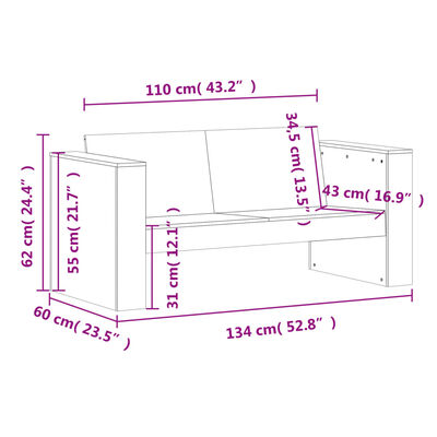 vidaXL Canapé de jardin 2 places 134x60x62 cm bois massif de douglas