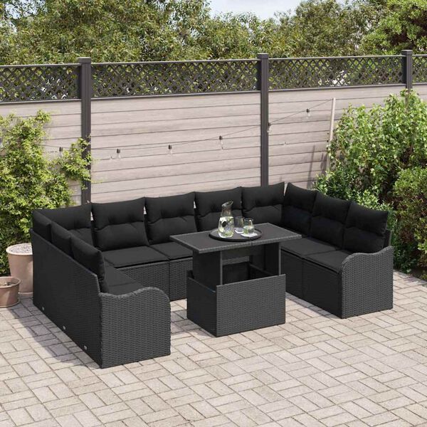 vidaXL Ensemble de canapé de jardin 10 pcs Noir Poly rotin