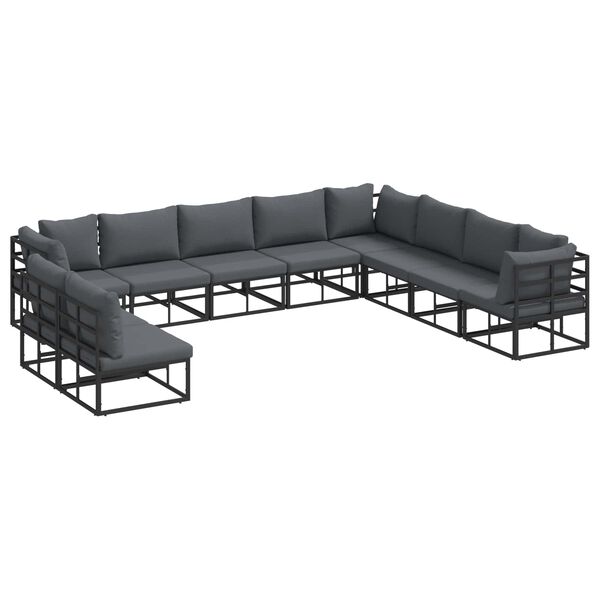 vidaXL Ensemble de canap&eacute; de jardin avec coussin 10 pcs Noir Aluminium