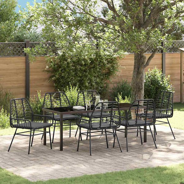 vidaXL Ensemble de salle &agrave; manger pour jardin 7 pcs Noir polyrotin
