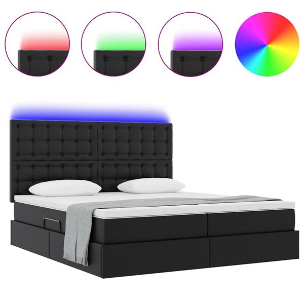 vidaXL Lit avec rangement et LED Noir 200 x 200 cm Simili cuir