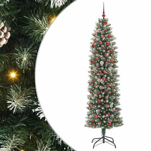 vidaXL Arbre de No&euml;l artificiel slim avec 300 LED Vert et blanc 210 cm