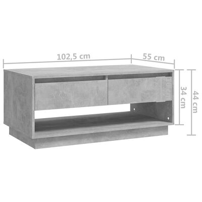 vidaXL Table basse Gris béton 102,5x55x44 cm Bois d'ingénierie