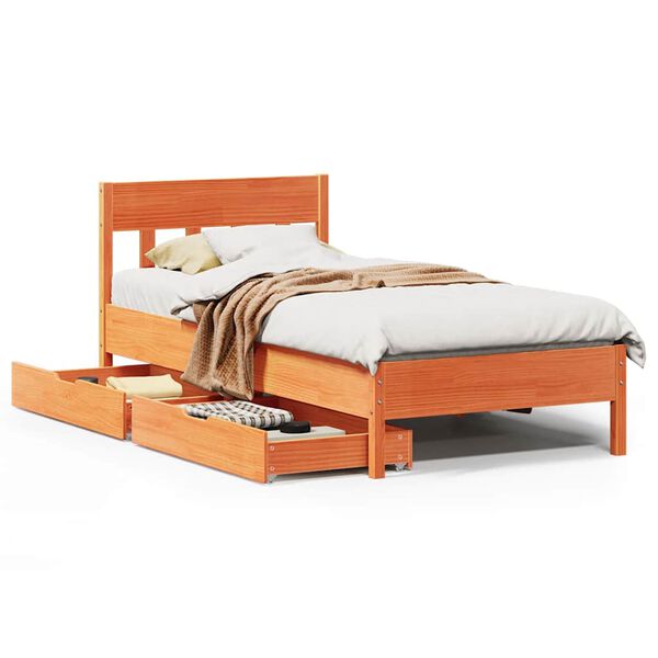 vidaXL Cadre de lit sans matelas cire marron 75x190 cm bois pin massif