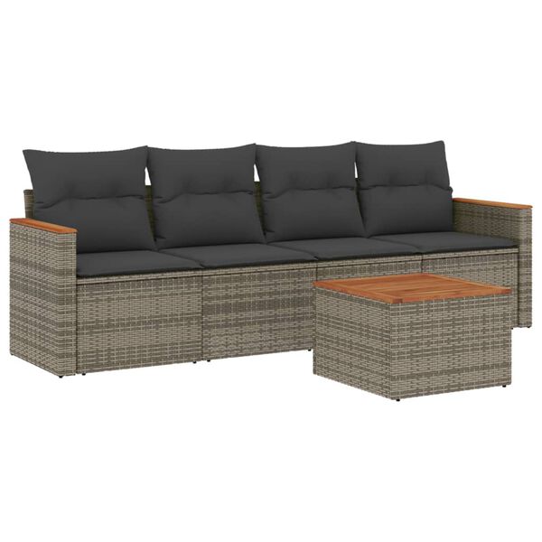 vidaXL Salon de jardin 5 pcs avec coussins gris r&eacute;sine tress&eacute;e