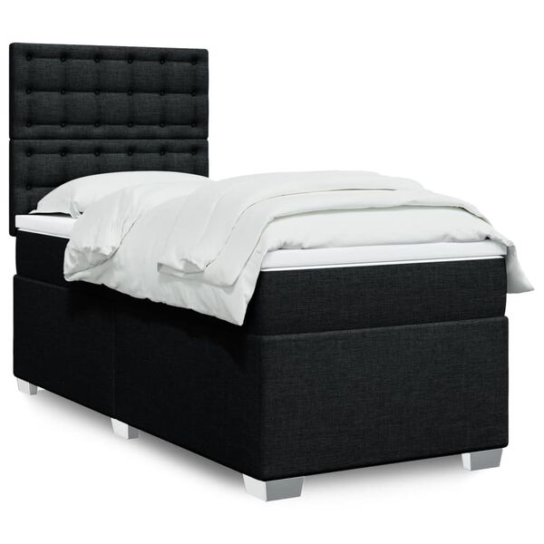 vidaXL Sommier &agrave; lattes de lit avec matelas Noir 90x190 cm Tissu