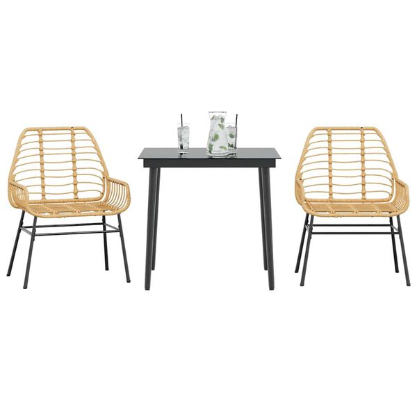 vidaXL Ensemble &agrave; manger de jardin 3pcs marron r&eacute;sine tress&eacute;e verre