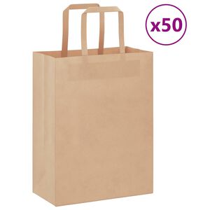 vidaXL Sacs en papier 50 pcs avec poign&eacute;es marron 21x11x28 cm