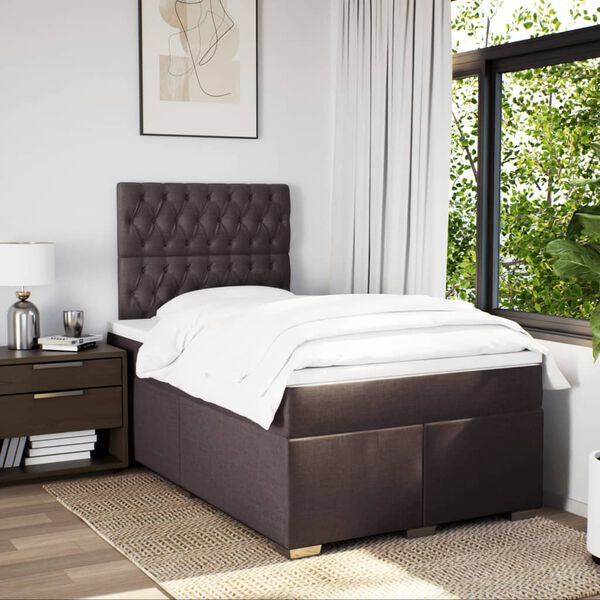 vidaXL Sommier &agrave; lattes de lit et matelas marron fonc&eacute; 120x190cm tissu