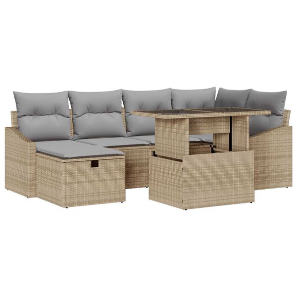 vidaXL Ensemble de canap&eacute; de jardin avec coussin 7 pcs Beige polyrotin
