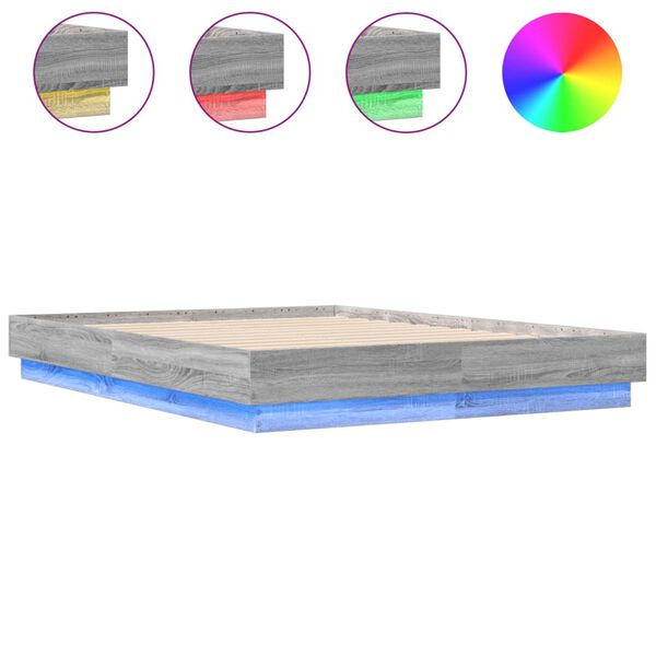 vidaXL Cadre de lit avec LED sans matelas sonoma gris 135x190 cm