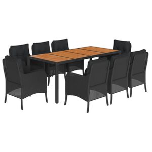 vidaXL Ensemble &agrave; manger de jardin 9pcs coussins noir r&eacute;sine tress&eacute;e