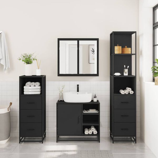 vidaXL Ensemble de meubles salle de bain 4 pcs noir bois d'ing&eacute;nierie