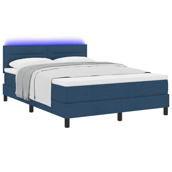 vidaXL Lit &agrave; ressorts avec matelas avec LED Bleu 140 x 190 cm tissu