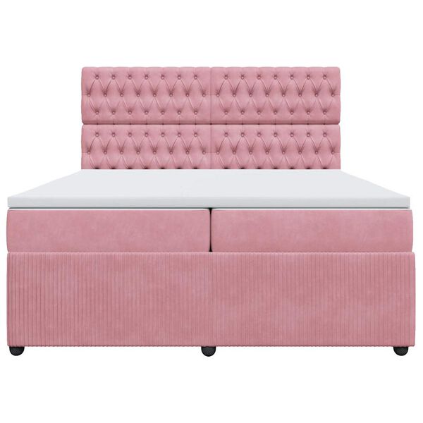 vidaXL Sommier &agrave; lattes de lit avec matelas Rose 200x200 cm Velours