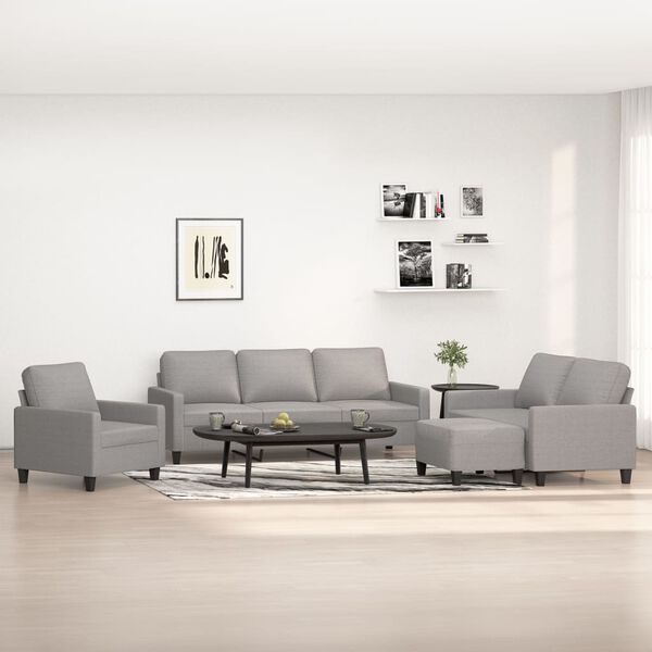 vidaXL Ensemble de canap&eacute;s 4 pcs avec coussins Gris clair Tissu