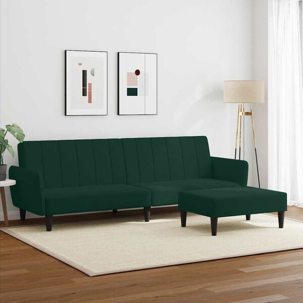 vidaXL Canap&eacute;-lit &agrave; 2 places avec repose-pied vert fonc&eacute; velours