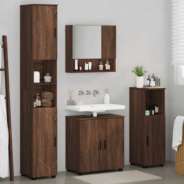 vidaXL Ensemble de mobilier de salle de bain 4 pcs Ch&ecirc;ne brun