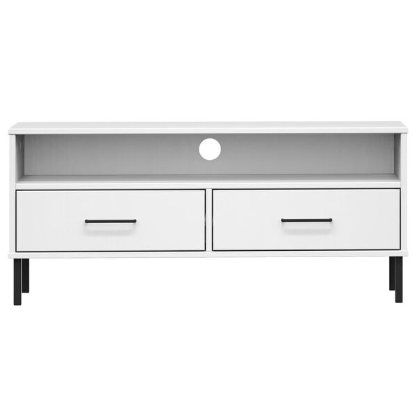 vidaXL Meuble TV avec pieds en m&eacute;tal Blanc Bois de pin massif OSLO