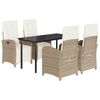 vidaXL Ensemble &agrave; manger de jardin avec coussins 5pcs Beige poly rotin