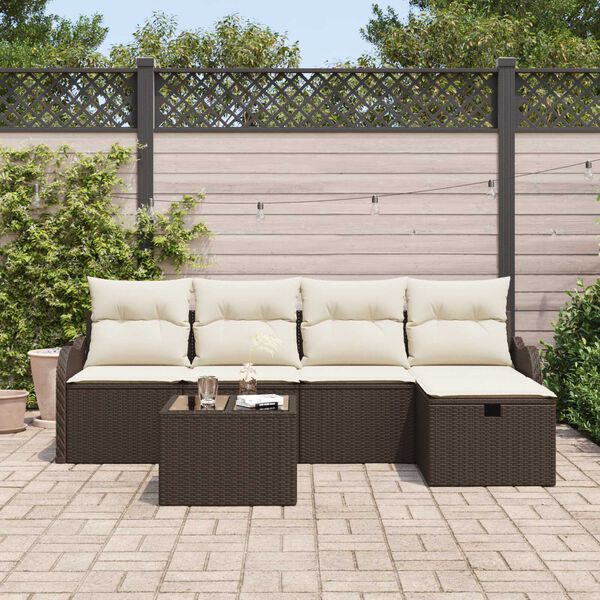 vidaXL Ensemble de canap&eacute; de jardin 6 pcs Marron et Cr&egrave;me polyrotin