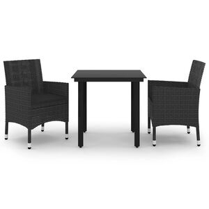 vidaXL Ensemble &agrave; manger de jardin coussins 3 pcs R&eacute;sine tress&eacute;e Verre
