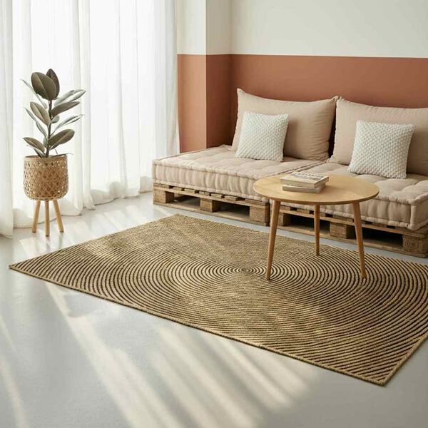 vidaXL Tapis Naturel et Noir 300 x 300 cm Jute