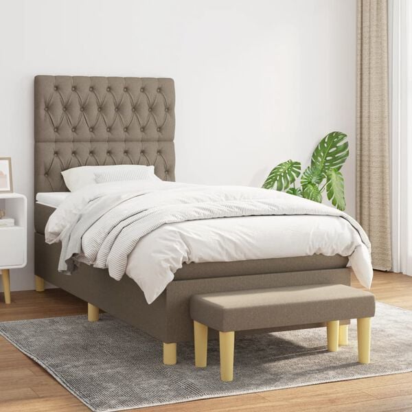 vidaXL Sommier &agrave; lattes de lit avec matelas Taupe 90x200 cm Tissu