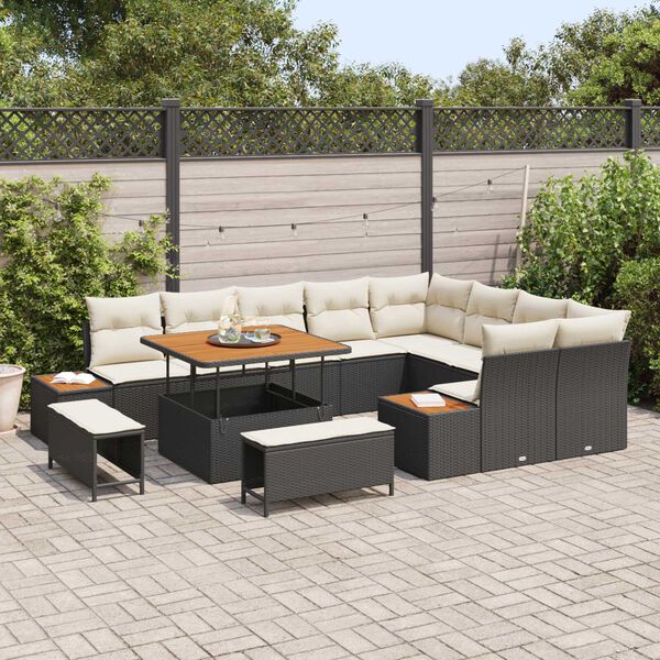 vidaXL Ensemble de canap&eacute; de jardin avec coussin Noir Poly rotin