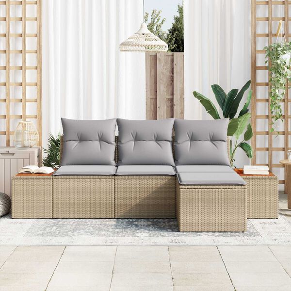 vidaXL Ensemble de canap&eacute; de jardin avec coussin 4 pcs Beige polyrotin