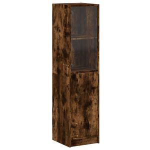vidaXL Buffet avec porte en verre ch&ecirc;ne fum&eacute; 35x37x142 cm