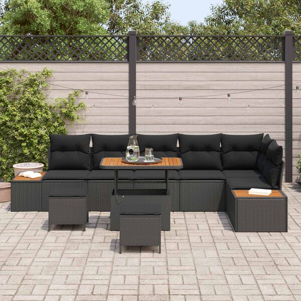 vidaXL Ensemble de canap&eacute; de jardin avec coussin 9 pcs Noir Poly rotin