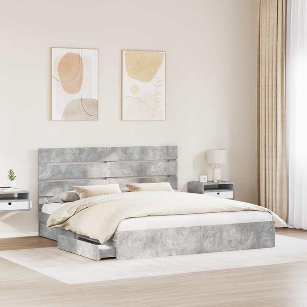 vidaXL Lit de Rangement Gris b&eacute;ton 200 x 200 cm Bois d'ing&eacute;nierie