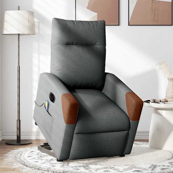 vidaXL Fauteuil inclinable de massage &eacute;lectrique Gris fonc&eacute; Tissu