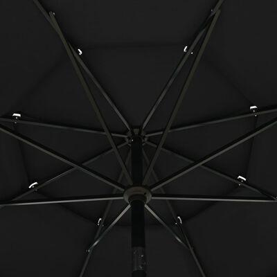 vidaXL Parasol à 3 niveaux avec mât en aluminium Noir 3,5 m