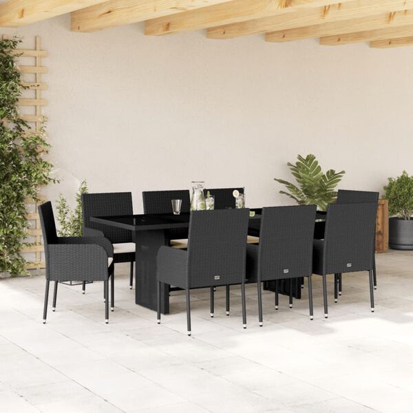 vidaXL Ensemble &agrave; manger de jardin 9pcs coussins noir r&eacute;sine tress&eacute;e