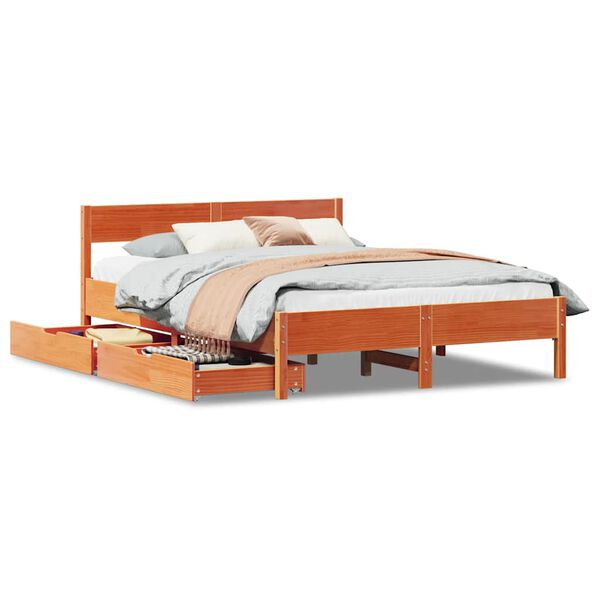 vidaXL Cadre de lit sans matelas cire marron 135x190cm bois pin massif