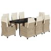 vidaXL Ensemble &agrave; manger de jardin et coussins 9 pcs beige Poly rotin