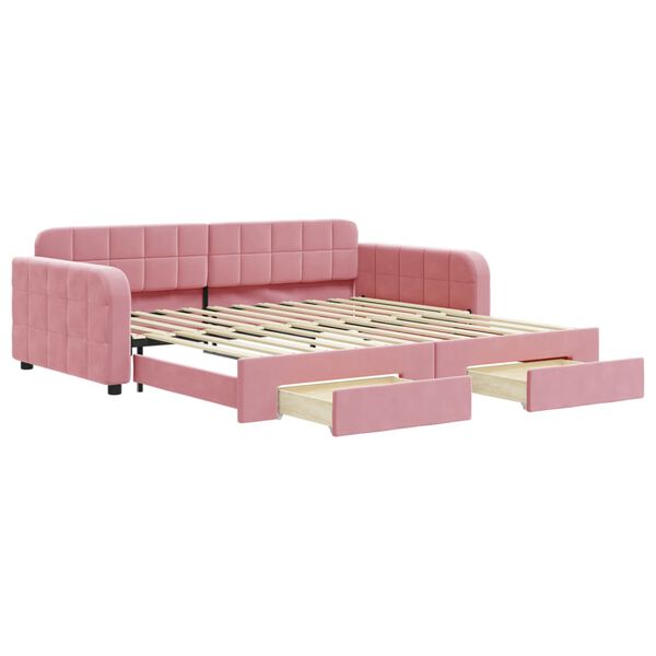 vidaXL Lit de jour avec gigogne et tiroirs rose 100x200 cm velours