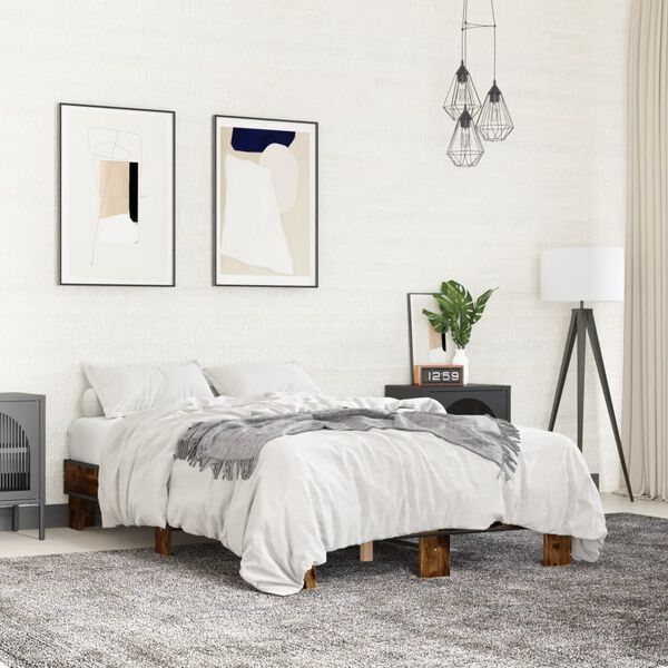vidaXL Cadre de lit sans matelas ch&ecirc;ne fum&eacute; 135x190 cm