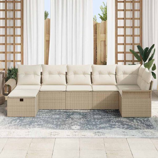 vidaXL Ensemble de canap&eacute; de jardin 7 pcs Beige et cr&egrave;me polyrotin
