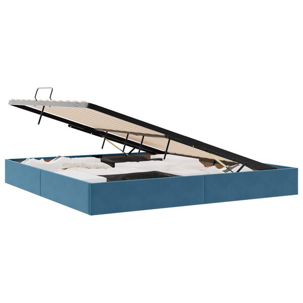 vidaXL Lit de Rangement avec matelas Bleu fonc&eacute; 200 x 200 cm Velours