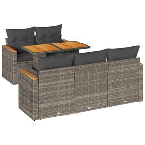 vidaXL Salon de jardin avec coussins 6 pcs gris r&eacute;sine tress&eacute;e acacia